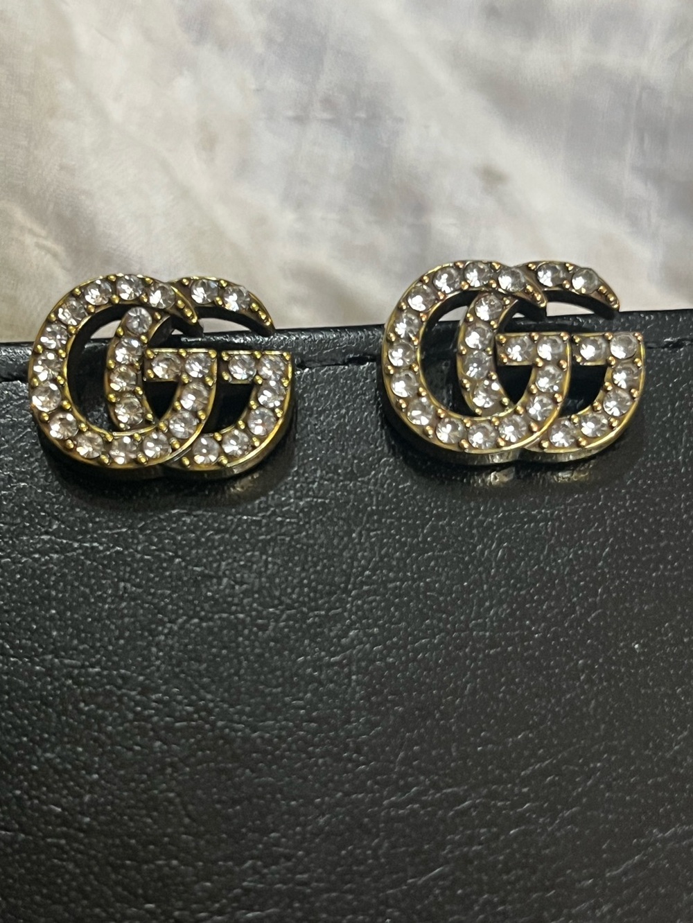 Double G Designer Rhinestone Letter Brushed Gold Stud Earrings